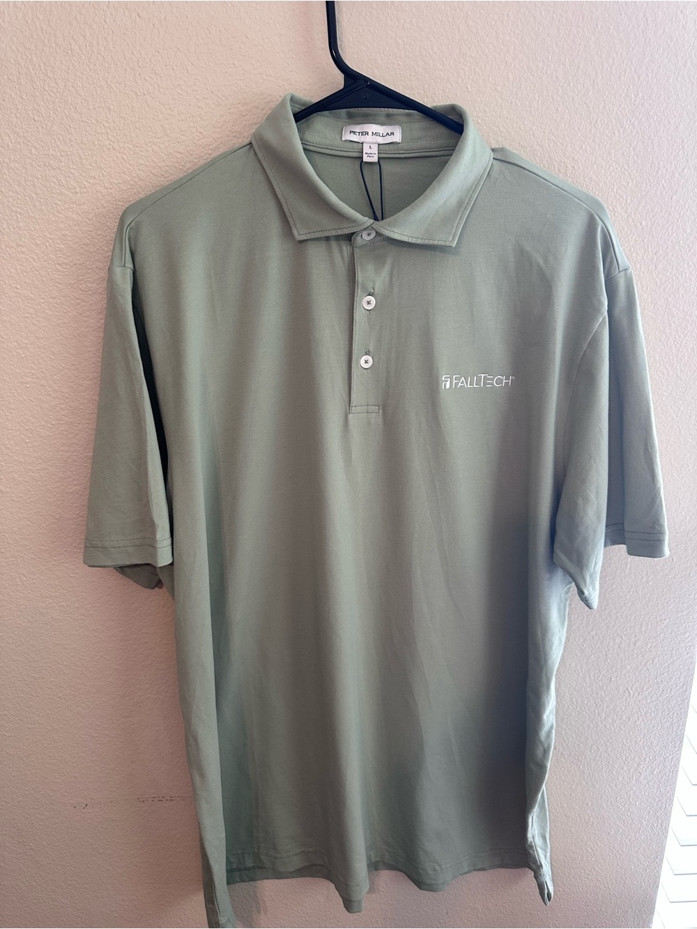 NWT Peter Millar Organic Pima Cotton Polo L Green FallTech Logo